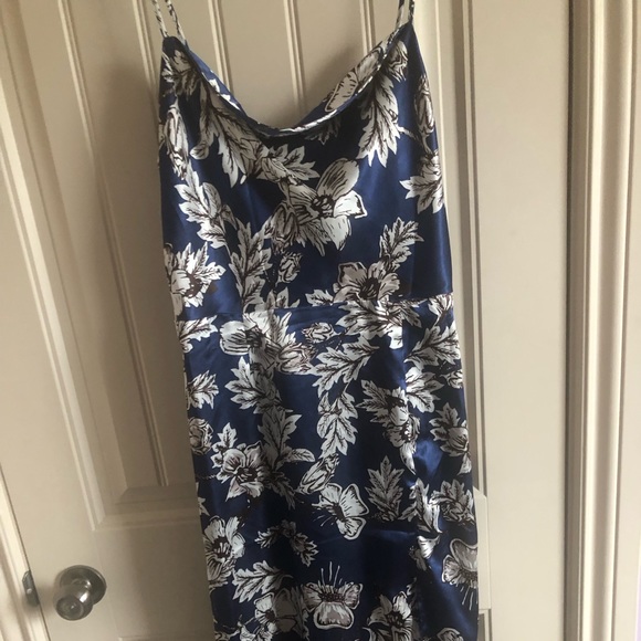 Navy Blue and White Flower Slip Dress with Slit from SHEIN - Picture 2 of 6